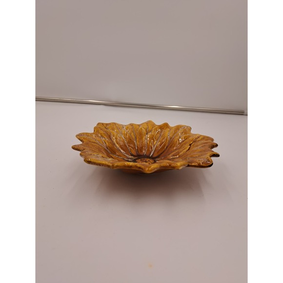 Vintage #702 Ceramic Pottery Yellow Red Flower Decorative Trinket Dish 7" Length - Picture 3 of 8